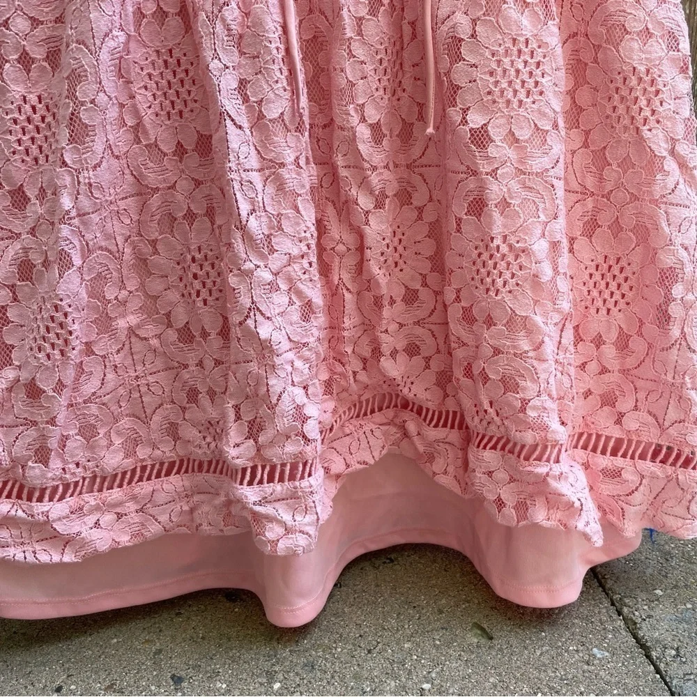 DISNEY Girls Pink Floral Lace Ruffle Mini Dress Beauty Beast Size Large - Picture 6 of 12